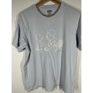 Uniqlo UT Shirt Mens Medium Blue Jason Polan Dad Son Illustration Graphic Tee